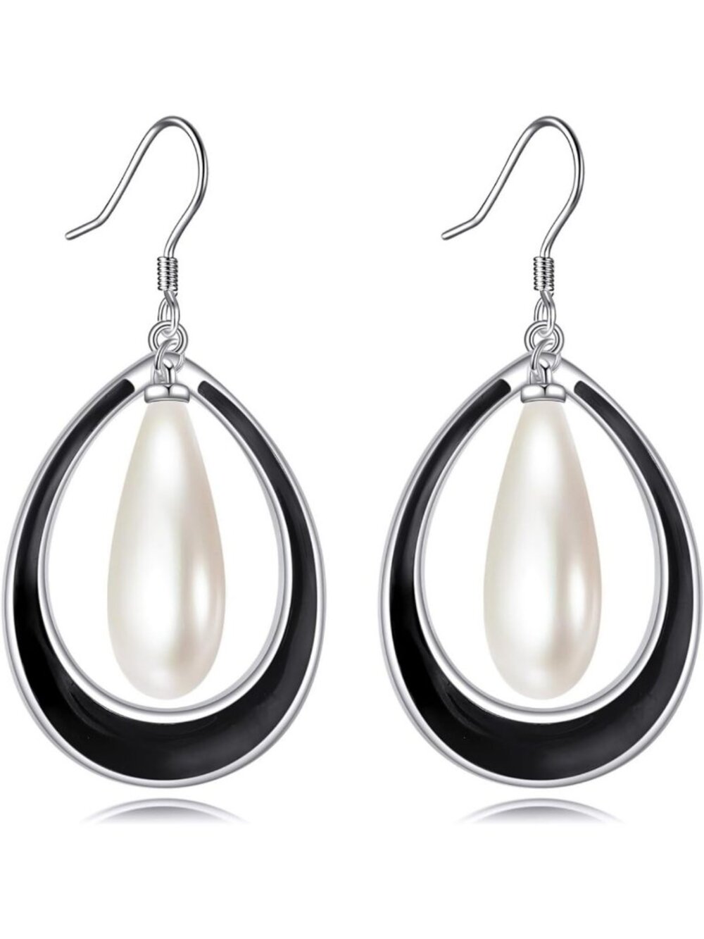 Elegant White Gold Teardrop Hoop Pearl Earrings | Cubic Zirconia Dangle Jewelry